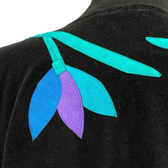 Vintage Ella Manfredi Women's Velour Track Jacket Small Black Floral USA Granny - Picture 7 of 13